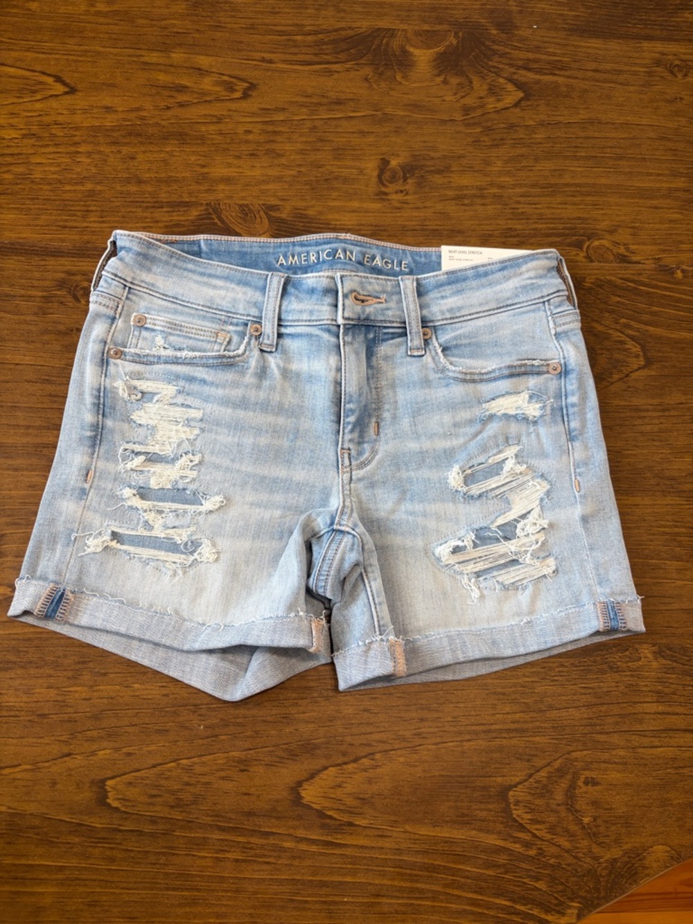 American Eagle Outfitters Light Wash Distressed Denim Shorts